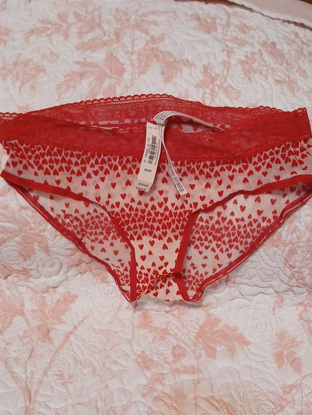 Victoria's Secret Red & White Heart Lace Hipster Panty